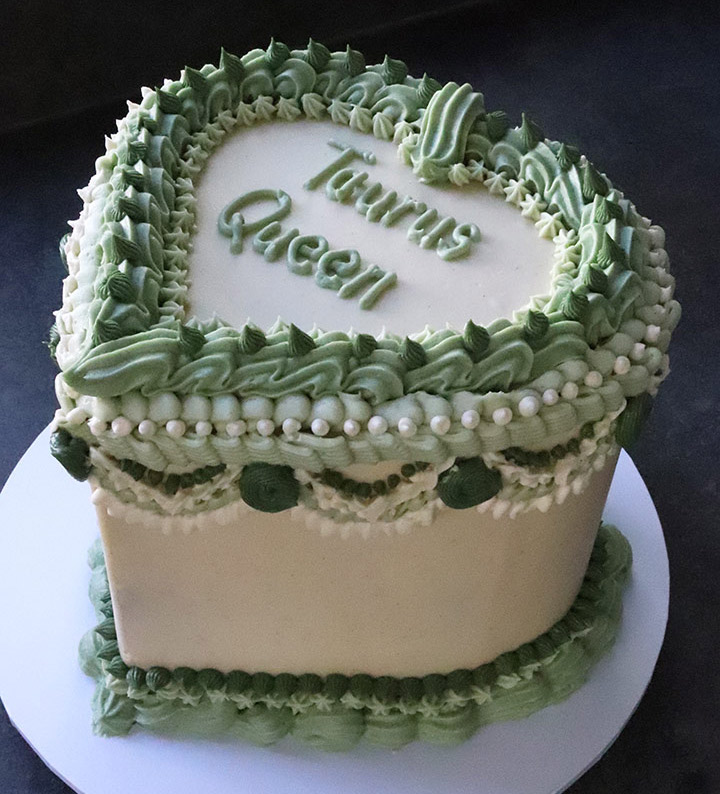 Gluten-free celebration cakes – all shapes and flavours. This one, for a birthday, is a Red Velvet cake, layered with vanilla cream cheese frosting and decorated with buttercream frills and flounces. All ingredients glutenfree. Delivery in London & southeast